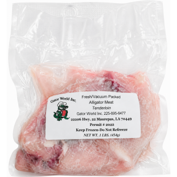Alligator Tenderloin 1 lb Package alligator tenderloin 1 lb raw Louisiana gator meat frozen